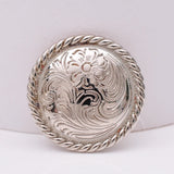 Bling Silver Rope Side Western Rose Flower Engraved Concho Set