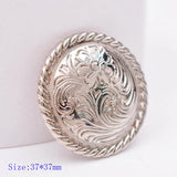 Bling Silver Rope Side Western Rose Flower Engraved Concho Set