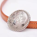 Bling Silver Rope Side Western Rose Flower Engraved Concho Set