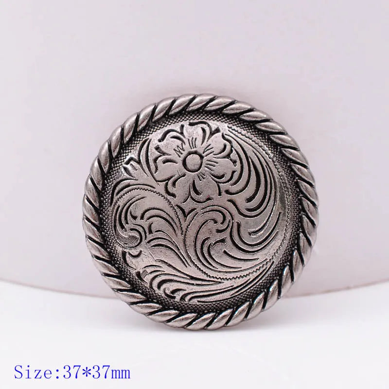 Bling Silver Rope Side Western Rose Flower Engraved Concho Set