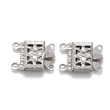 10 Sets 2-Strand 304 SS Box Clasps Rect Flower 4-Holes DIY Jewelry 15x10x3mm