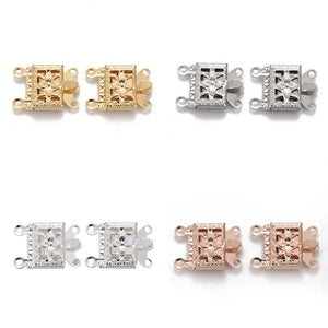 10 Sets 2-Strand 304 SS Box Clasps Rect Flower 4-Holes DIY Jewelry 15x10x3mm