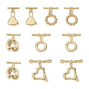 10 Sets Brass Toggle Clasps Heart & Round Ring Lock for Jewelry Making
