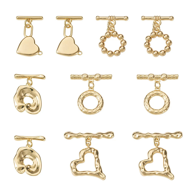 10 Sets Brass Toggle Clasps Heart & Round Ring Lock for Jewelry Making