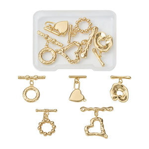 10 Sets Brass Toggle Clasps Heart & Round Ring Lock for Jewelry Making