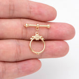 10 Sets Flower Toggle Clasp Easy Close Real Plated Brass (#GB-2550)