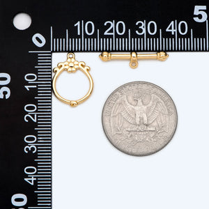 10 Sets Flower Toggle Clasp Easy Close Real Plated Brass (#GB-2550)