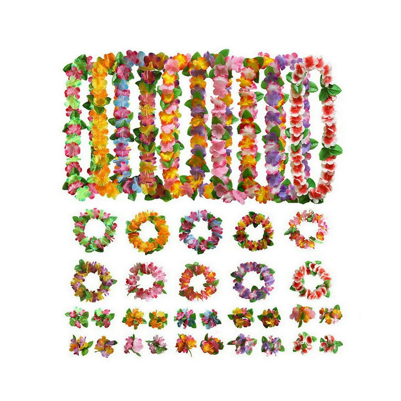 10 Sets Hawaiian Flower Leis Tropical Luau Party Supplies Hula Garlands