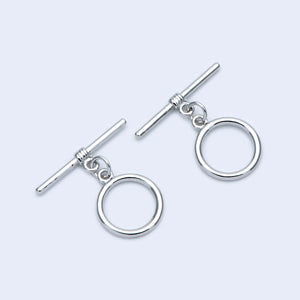 10 Sets Rhodium Plated Brass Toggle Clasp 14mm Smooth Round