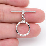 10 Sets Rhodium Plated Brass Toggle Clasp 14mm Smooth Round