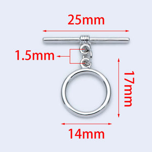 10 Sets Rhodium Plated Brass Toggle Clasp 14mm Smooth Round