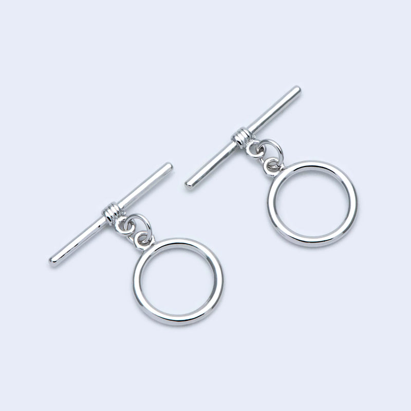 10 Sets Rhodium Plated Brass Toggle Clasp 14mm Smooth Round