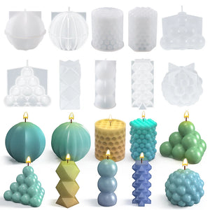 10 Silicone Candle Mold 3D Cube Pyramid Spherical Lantern