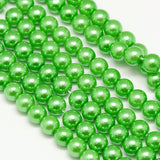 10 Strands 8mm Green Glass Pearl Round Beads for Jewelry Making