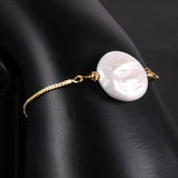 Baroque Freshwater Pearl Link Bracelet 18k Plated Adjustable Slider