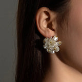 Stainless Steel Irregular Pearl Flower Heart Earring For Women