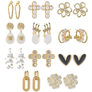 Stainless Steel Irregular Pearl Flower Heart Earring For Women