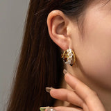 Stainless Steel Irregular Pearl Flower Heart Earring For Women