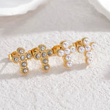 Stainless Steel Irregular Pearl Flower Heart Earring For Women