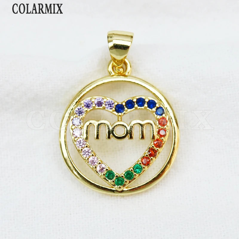 Tiny Mama Pendant Rainbow Zirconia Metallic Charm Gift