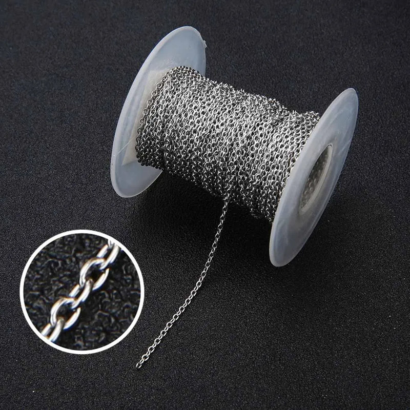 10 Yards Silver Tone Stainless Steel Round O Link Chain for Necklaces Bracelet