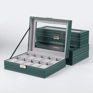 10-bit PU Green Flannelette Watch Case Display Case Storage Box