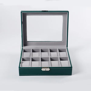 10-bit PU Green Flannelette Watch Case Display Case Storage Box