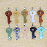 Natural Tiger Stone Flower Green Stone Dot Quartz Key Pendant Necklace