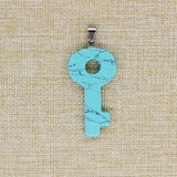 Natural Tiger Stone Flower Green Stone Dot Quartz Key Pendant Necklace