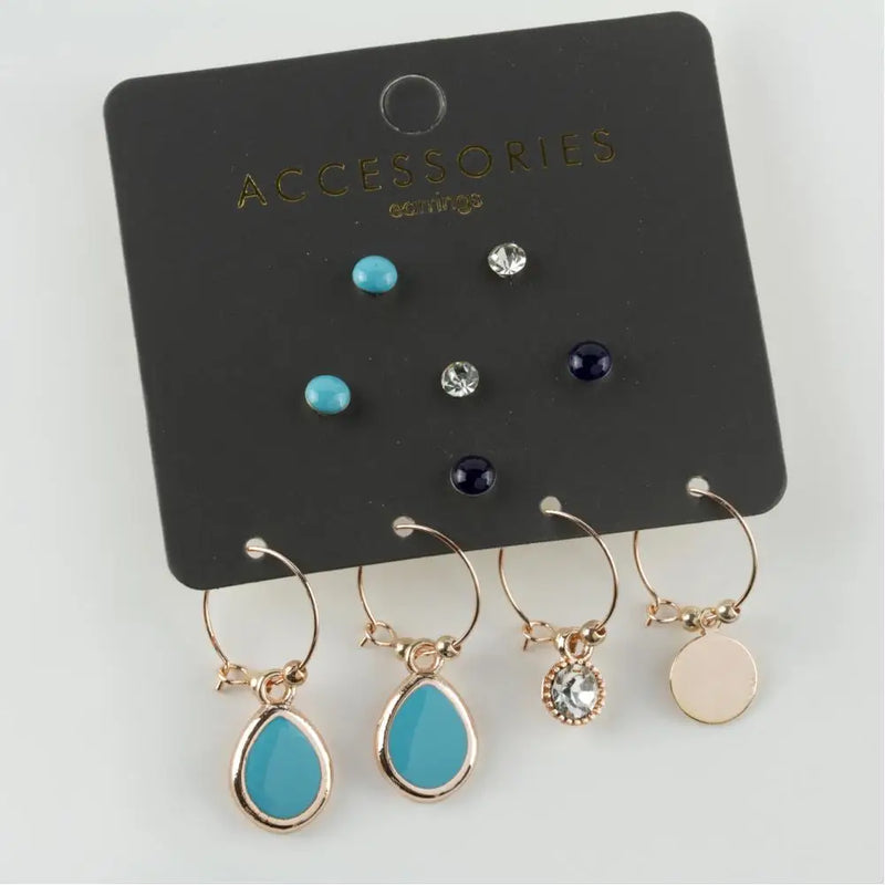 10-Piece Drop Figured Cabochons Ring Earrings Set