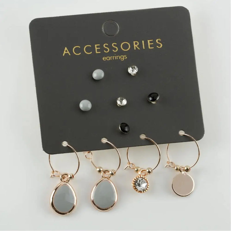 10'lu Drop Figured Cabochons Ring Earrings