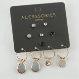 10'lu Drop Figured Cabochons Ring Earrings