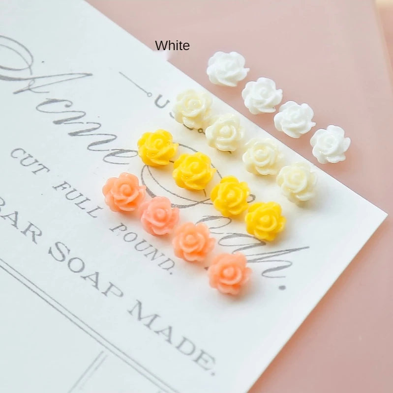 10 Mini Retro Resin Rose Flower Nail Art Patches for DIY Earrings Jewelry
