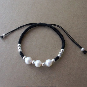 10mm Freshwater Pearl Bracelet Red Thread 925 Silver Charm