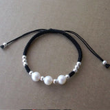 10mm Freshwater Pearl Bracelet Red Thread 925 Silver Charm