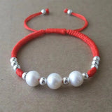 10mm Freshwater Pearl Bracelet Red Thread 925 Silver Charm