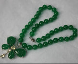 10mm Jade Bead Butterfly Pendant Necklace with Metal Accents