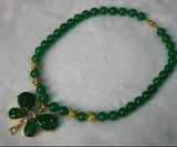 10mm Jade Bead Butterfly Pendant Necklace with Metal Accents