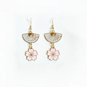 Enamel Flower Sakura Fan Earrings - Set of 10 Pairs