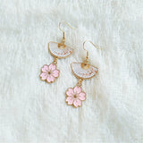 Enamel Flower Sakura Fan Earrings - Set of 10 Pairs
