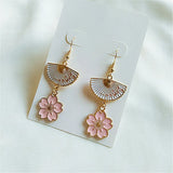 Enamel Flower Sakura Fan Earrings - Set of 10 Pairs