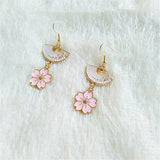 Enamel Flower Sakura Fan Earrings - Set of 10 Pairs