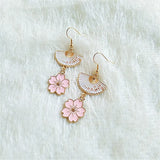 Enamel Flower Sakura Fan Earrings - Set of 10 Pairs