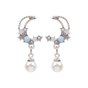 Metal Star Pearl Moon Earrings Set