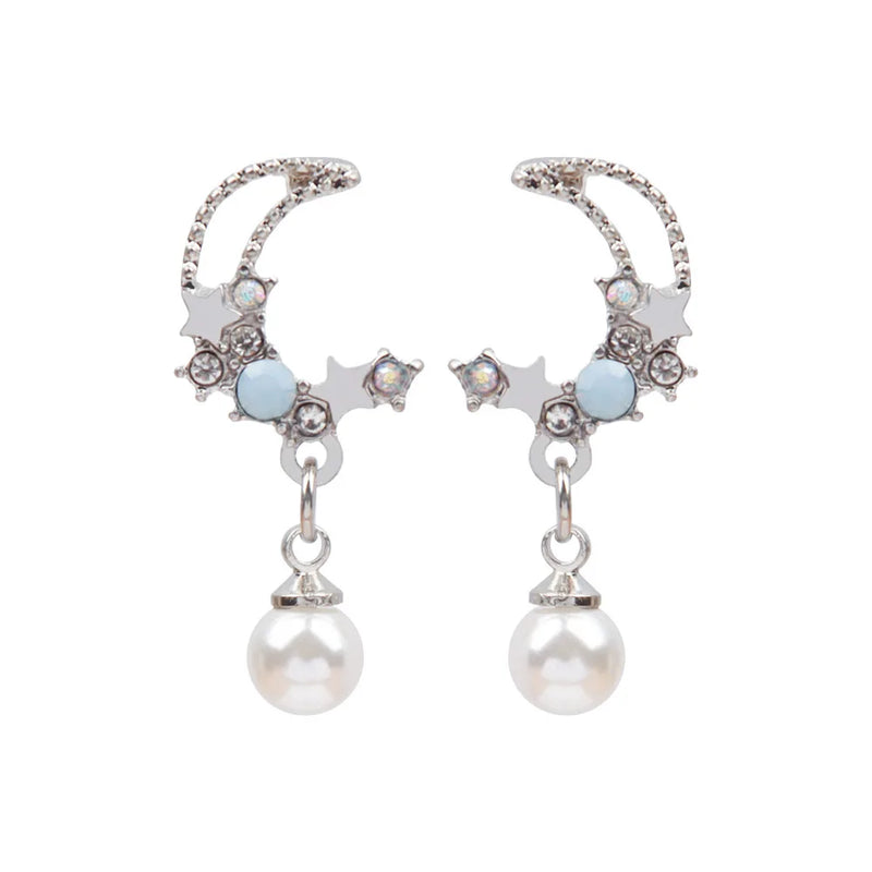 Metal Star Pearl Moon Earrings Set