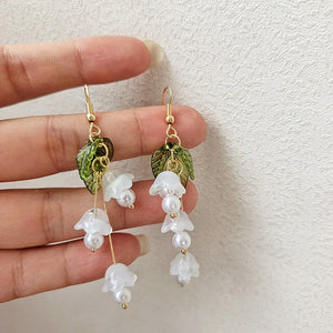 Metal Flower Tassel Pearl Earrings for Women - Pack of 10