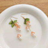 Metal Flower Tassel Pearl Earrings for Women - Pack of 10