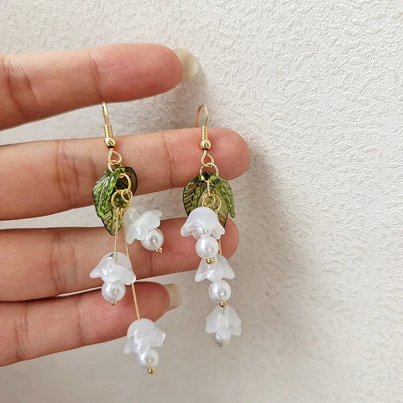 Metal Flower Tassel Pearl Earrings for Women - Pack of 10