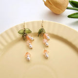 Metal Flower Tassel Pearl Earrings for Women - Pack of 10