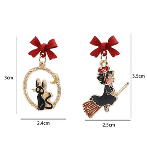 Enamel Bow Knot Moon Cat Earrings for Women